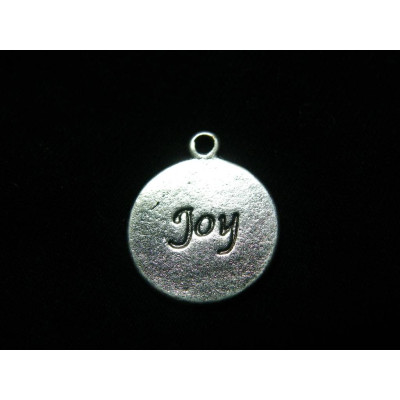2 Stck. runde flache Metallanhänger - Joy - 18 mm - Silber 2 Stck. runde flache Metallanhänger - Joy - 18 mm - Silber