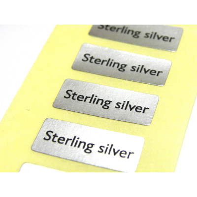 20 x 8 mm Rectangular Metallic «Sterling Silver» Stickers for Jewellery Packaging 20 x 8 mm Rectangular Metallic «Sterling Silver» Stickers for Jewellery Packaging