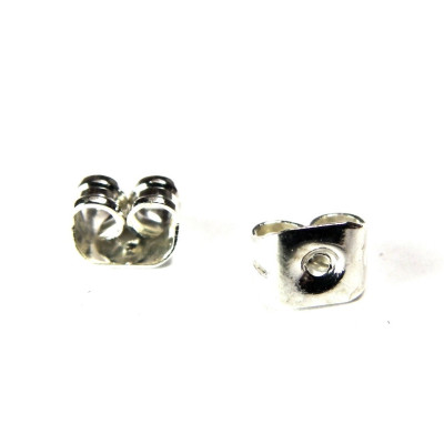 5 mm Butterfly Earring Backs, Scroll backs - 0.8 mm (20 GA) Hole - Silver Plated (10 or 100 Pc.) 5 mm Butterfly Earring Backs, Scroll backs - 0.8 mm (20 GA) Hole - Silver Plated (10 or 100 Pc.)
