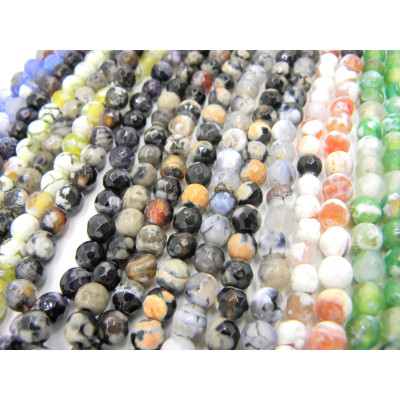 6 mm Round Faceted Fire Agate Beads - Shades of Brown - 10 pc